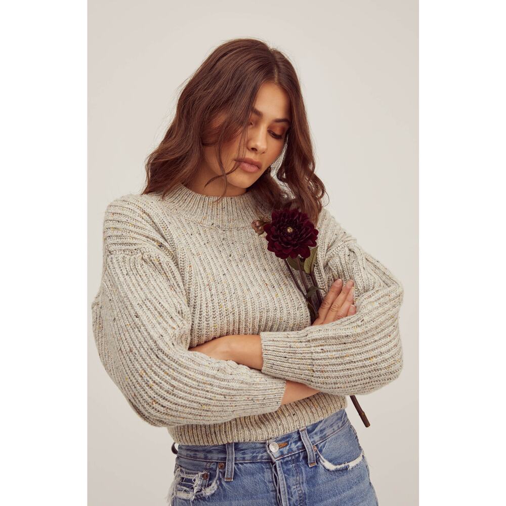 ASTR the Label Regis Mock Neck Sweater in Grey Speckle Women's Size L